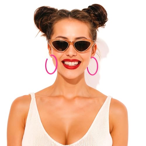 2 Pairs Neon Hoop Earrings, 80s 90s Earrings for Women Retro Candy Color Large Hoop Earrings Lightweight Dangle Earrings for 80s Costume Party Accessories (Yellow and Hot Pink)4