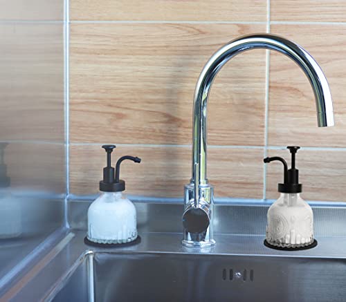 Misaiyou Mini Clear Glass Soap Dispenser For Bathroom Countertop And Kitchen Sink Decoration,Refillable Liquid Hand Dish Soap Pump Dispenser,Black With Clear Glass, 3-3/8'' X 3-3/8'' X 5-3/4'' #TOP2
