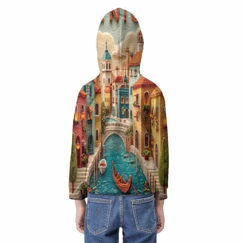 Sweat à capuche enfant motif Venise 3D pour garçon fille 10-12 ans