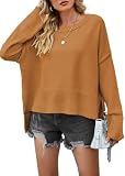 OOGUDE Suéter de punto para mujer, cuello redondo, manga larga de murciélago, suéter de punto, marrón, XL