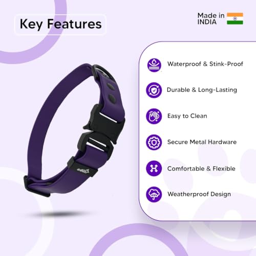 Image of Adil's Biothane Waterproof Dog Collar, Dog Leash & Collar Leash Combo | Heavy Duty TPU Coated Webbing | Adjustable Quick Release Buckle | Odour Resistant (Purple, L-22, Collar Only)