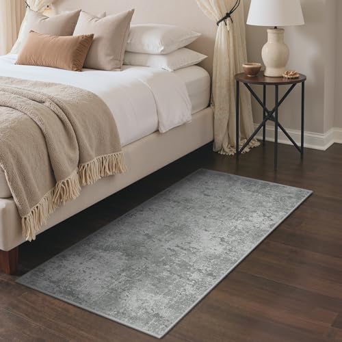 Beimo Waschbarer Teppich Wohnzimmer, Abstrakt Design Teppich Schlafzimmer Kurzflor, Teppiche Rutschfest Kurzflor für Badezimmer Läufer,Grau, 80X150CM