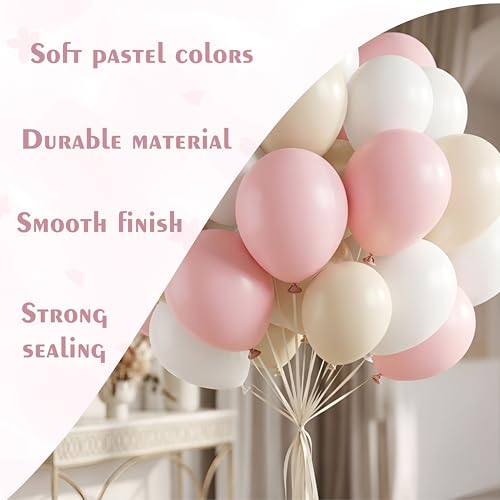 Image of Pink, White and Sand White Balloon Garland Arch Kit with Gold Chrome Balloons, 59 Pcs, for Birthday and Anniversary Decoration