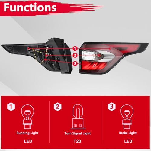 Right Side Tail Light Compatible With 2017 2018 2019 Ford Escape Kuga with bulbs Brake Rear Lamp LED Taillight Assembly Replace# GJ5Z-13405-C by XunDong - Image 7