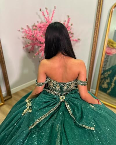 Mouccy Gold Appliques Quinceanera Dresses Puffy Off Shoulder Sweet 16 Dresses Luxury Beads Lace Evening Ball Gown with Train4