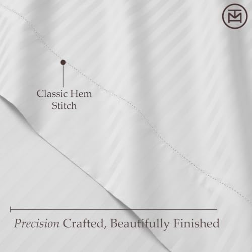 Image of Threadmill 600TC Cotton Twin XL Sheet Set, Sateen, Damask Stripe, White