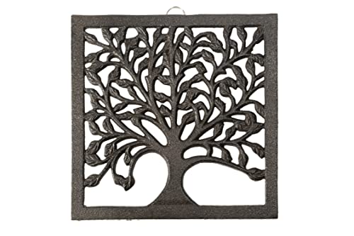 cast iron trivets for kitchen - gasaré, Cast Iron Trivet, Metal Trivet, Family Tree Design, for Hot Dishes, Pots, Pans, Rubber Feet Caps, Ring Hanger, 8 Inches, Brown Finish, 1 Unit