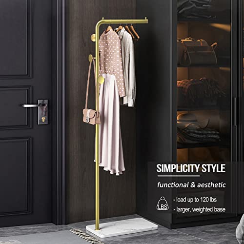 Vekoid Metal Coat Rack Freestanding With Natural Marble Base, Entryway Coats Hanger Stand With 3 Hooks, Home Hotel Hall Tree For Coats, Hats, Scarves, Clothes, And Handbags (Light Gold) #TOP3