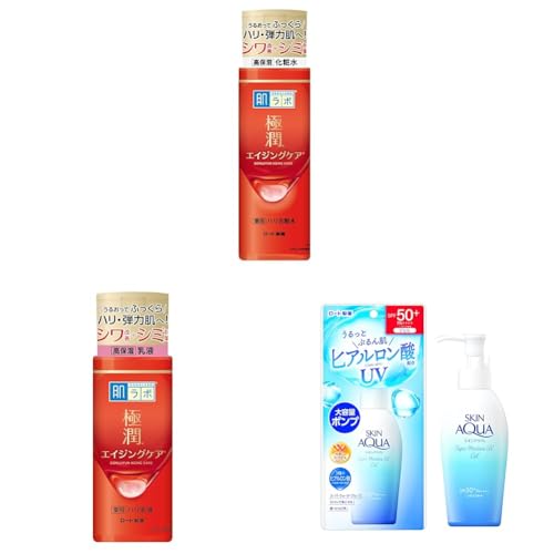 【セット買い】肌ラボ 極潤 薬用ハリ化粧水 エイジングケア 【医薬部外品】 無香料 170ml + 肌ラボ 極潤 薬用ハリ乳液 【医薬部外品】 無香料 140 ミリリットル + スキンアクア 50+ スーパーモイスチャージェル ポンプ 140g