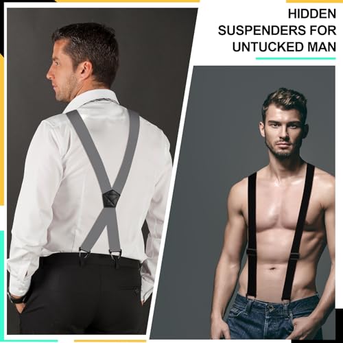 Image of Chicingyou 3 Pcs Hidden Suspender for Men Under Shirt 1.5 Inch Heavy Duty X Back Suspenders for Under Clothing Jeans Pants