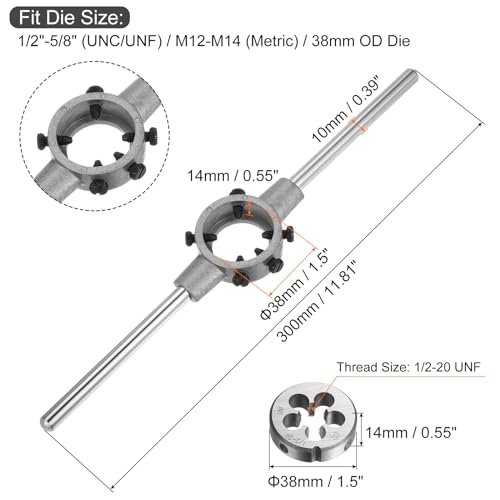 QUARKZMAN Schneideisen und Schneideisen Zubehör 38x14(M12-14)/1/2-20UNF, Runde Schneideisen Set, HSS Schneideisen Reparaturwerkzeug