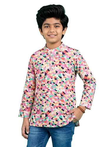 Image of KiddoPanti Boys 100% Cotton Ethnic Motif Printed Short Length Kurta