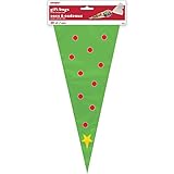 Festive Christmas Tree Cone Shaped Cellophane Bags (Pack of 20) - Premium Green & Red Design - Perfect for Gifts, Treats & Parties