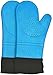 guanti da forno in silicone resistenti al calore Guanti da forno antiscivolo extra lunghi per grigliare, cucinare, cuocere al forno, cucina, microonde, pizza (blu, 1 paio)