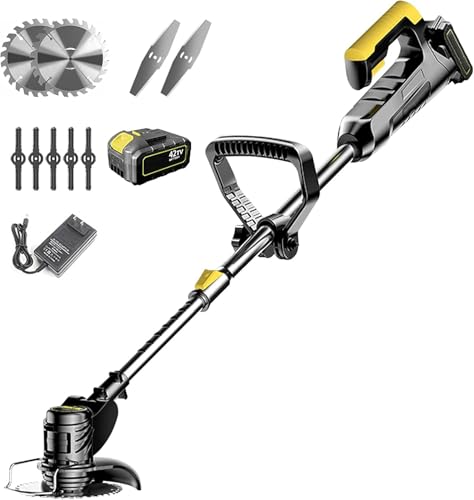 Cortadora De Césped Cepillo Eléctrico para Jardín Cortadora De Césped Inalámbrica con Cabezal Ajustable De Batería De Iones De Litio De 42 V Y Mango Telescópico