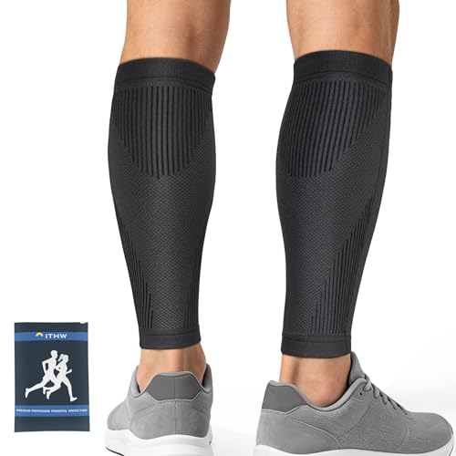 ITHW Calf Compression Sleeves for Men & Women, Premium Hyper-Elastic Non-Slip Double Cuff Design, Breathable Leg Compression Sleeve for Shin Splint Relief, Muscle Recovery, Running and Daily Support
