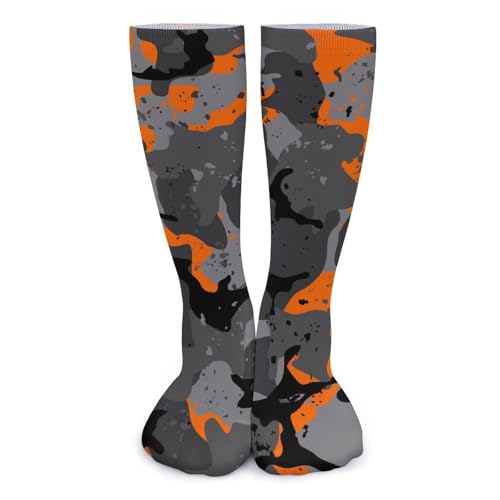 Unisex Novelty Socks,Orange And Gray Camouflage Pattern Fashion Casual Calf Socks Breathable Athletic Sports Socks