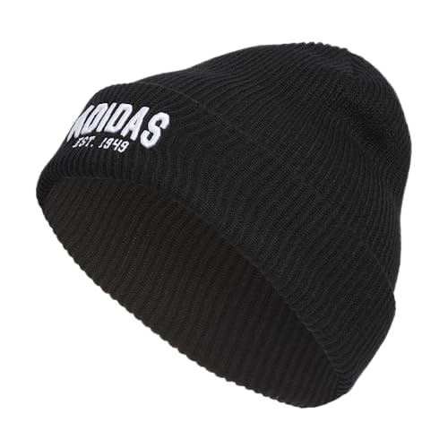 Adidas Men's Foundation Beanie, Standard Fit Cuffed Acrylic Knit Hat/Cap for Winter, Black/White/Carbon Grey, One Size