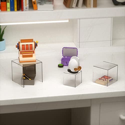 Cliselda 3Pcs Clear Acrylic Display Boxes, 4 Sided Acrylic Cube Stand Risers Showcase, Acrylic Display Case For Collectibles Action Figures Toys #TOP4