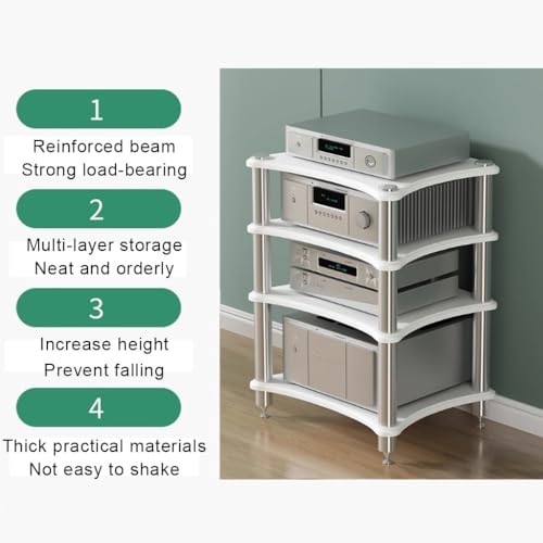 Mueble de audio HiFi de 4 niveles en blanco moderno para tocadiscos y amplificador 3
