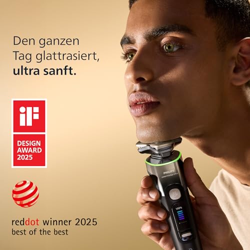 Philips elektrischer Rasierer i9000 Prestige Ultra für Herren, Nass- und Trockenrasur, schwarz, Druck- und Bewegungssensor, Trimmeraufsatz, Reinigungsstation, Ladestation und Reiseetui (XP9405/31) 2