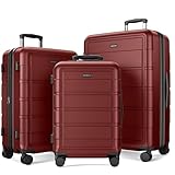 SHOWKOO Luggage Sets 3 Piece Expandable 100% PC Durable Hardshell Suitcase with Wheels TSA Lock Lightweight Wine Red
