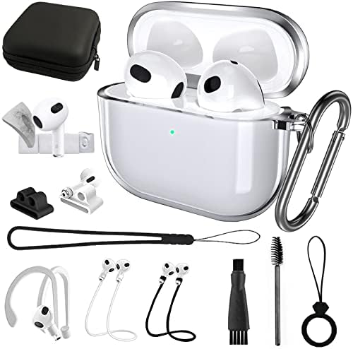 13in1 Clear Case for AirPods 3 Case Cover Accessories Set Kit, TPU Soft Silicone Protective Case for AirPods 3rd Generation Case with Keychain Compatible with Apple Air Pod 3 Gen Case Transparent