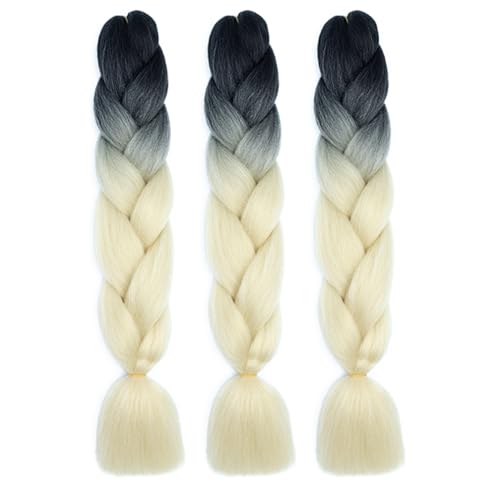 Braiding Hair Ombre Black to Beige Braid Hair Extensions Hot Water Setting High Temperature Synthetic Fiber 24 Inches(B34-3Pack)
