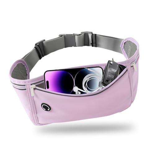 Image of Slim Running Belt for Women Men,Runners Fanny Pack Phone Holder,Money Belt,Running Gear Accessories,with 3 Pockets (Purple)