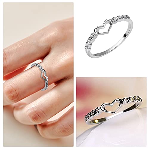 Fujiuia 925 Sterling Silver Heart Ring for Women, Heart Band Dainty Engagement Ring Promise Wedding Rings Jewelry