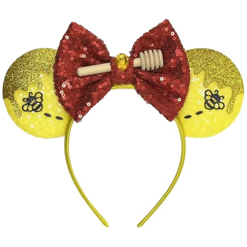 IZHISUOUU Mouse Ears Headband - Bee Mouse Ear Hair Band for Theme Park Parties Cosplay Costume Accessories for Women Adults (Yellow Red)