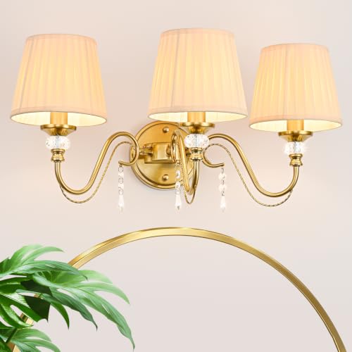 Lumestary 3-Light Vintage Gold Bathroom Vanity Light with Beige Fabric by Lumestary - Used condition - US$92.99