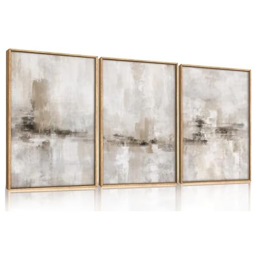 Ausril Large Minimalist Textured Framed Canvas Wall Art Set, Neutral Abstract Wall Decor, Modern Beige Gray Wall Painting, Brown and White Art Print for Living Room, Bedroom, Office 16" × 24" × 3