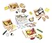 Leomark Ensemble de jeu - tout en bois - Ensemble de produits alimentaires: fruits, légumes, pizza, œufs, couteau de cuisine, jambon, Accessoires pour Enfant, Jeu d'Imitation + boîtes en bois (5 en 1)