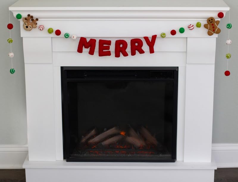 Miniatura 2 de Christmas MERRY Garland- 6 ft String, 27 Shapes- Reindeer, Gingerbread- Red Green Dots & Swirls- 1" Balls, 3" Gingerbread, Reindeer- Fireplace