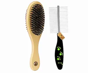 Foodie Puppies Paw Print Handle Double Side Steel Needles Dog Comb Pet Rake Shedding Comb Hairbrush Grooming for Dogs Cats Cleaning Supplies - Color May Vary
