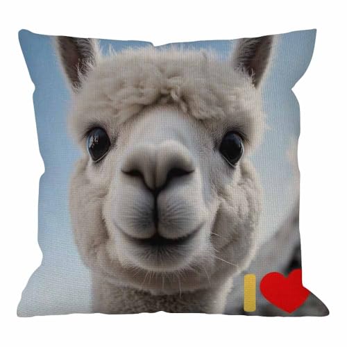 HGOD DESIGNS Funny Llama Pillow Cover Case Decorative I Love Llama Cotton Linen Throw Pillow Case Cushion Cover Standard Pillowcase for Home Sofa Armchair Bedroom Livingroom 18 x 18 inch
