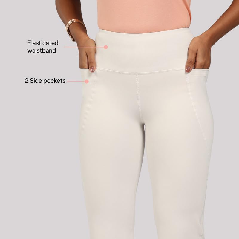 Image of BlissClub Ultimate Flare Pants for Women Upto 5'4 ft | Ribbed Waistband, 4 Pockets | High Waist Trousers and Formal Pants for Office wear
