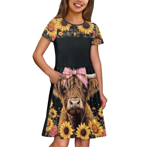 Kids Summer Dresses 2-14 Short Sleeve Dress for Girls Midi Length Palywear Dresses3