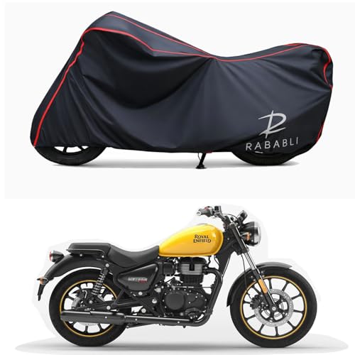 Image of Waterproof Bike Body Cover Compatible for | Royal Enfie Super Meteor 650 STD | Taffeta Fabric, Red Piping Design, Bottom Elastic Fit | Dustproof, Sun UV & Rain Protection for All Bikes