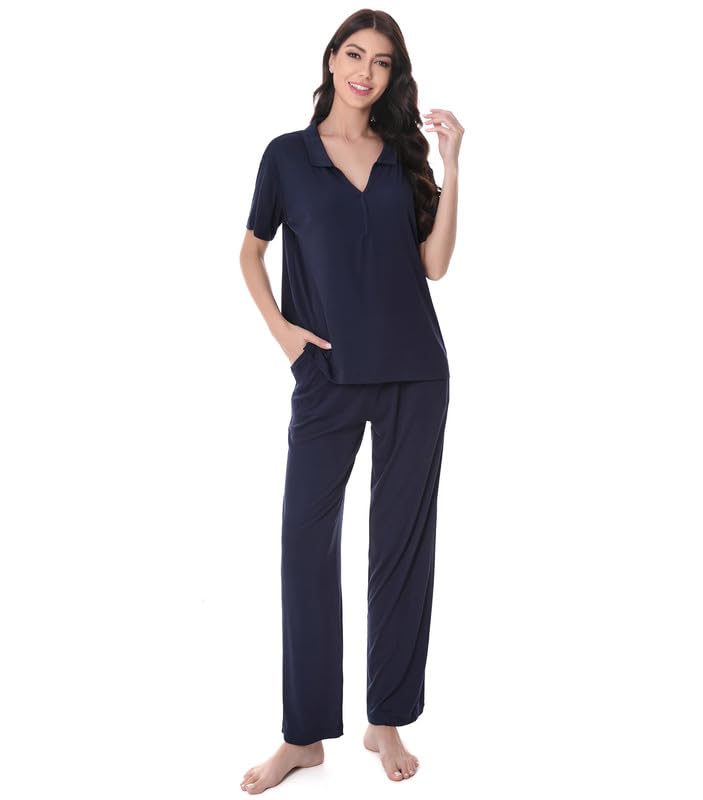 DAVID ARCHY Viscose from Bamboo Pajamas Set for Women Super Soft 2 Piece Lounge Set Ribbed Knit Cooling Pajamas for Women