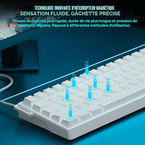 TZMRIT X Aula WIN60 HE,60% Clavier mécanique de Jeu avec câble, Interrupteur magnétique remplaçable à Chaud, Mode d'activation Rapide réglable, fréquence de réglage 8000 Hz (Blanc) – vue 4