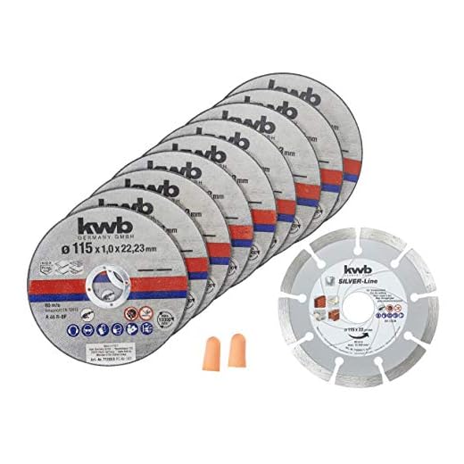 kwb Trennscheiben-Set, 115 mm, für Edelstahl und INOX, Dünn und Diamant, mit Aufbewahrungs-Dose und Ohrstöpsel