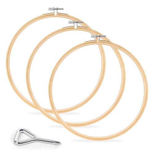 Caydo 3 Pieces Embroidery Hoop with Metal Screw Tool, 8 Inch Bamboo Embroidery Hoops for Embroidery and Sewing, Large Cross Stitch Hoop for Home Crafts and Ornaments