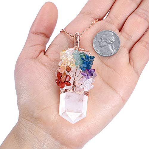 Natural 7 Chakra Stone Life Tree Pendant Necklace Reiki Healing Crystal Tumbled Stones Necklace Women Jewelry for Good Luck, Meditation, Protection, Energy Balancing, Gift4