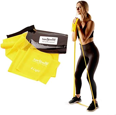 Exercise Bands with Carry Pouch and Door Anchor for Resistance Bands, Latex-Free Stretch Bands, Includes Home Workout App and Ebook, Yellow, X Light - Super Exercise Band