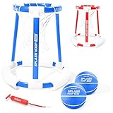 GoSports Splash Hoop 360 Floating Pool Basketball Game - Includes Hoop, 2 Balls and Pump - Blue