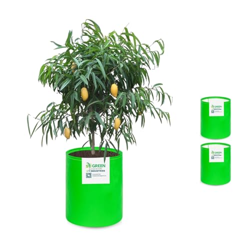 Image of HDPE Grow Bags for Plants 15X18 Inch (Pack of 3) | 260 GSM Heavy Duty UV-Protected Round Green Colour Plant Bags for Terrace and Vegetable Gardening | Strong & Reusable|