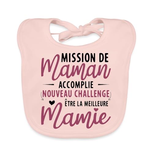 Spreadshirt Mission De Maman Accomplie Cadeau Pour Future Mamie Annonce Grossesse Bavoir Bébé Bio, taille unique, rose