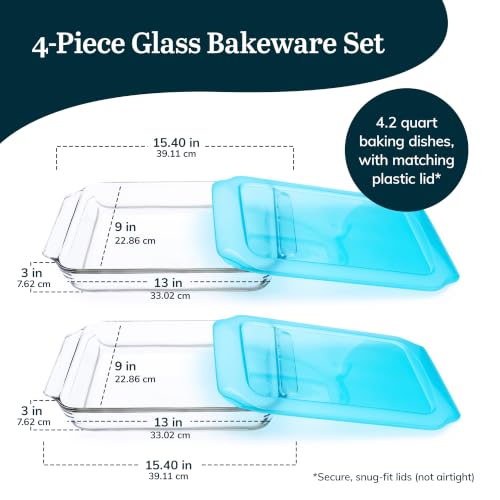 Image of Libbey Baker's Premium 2 Piece Glass Baking Dish Set, Stackable Casserole Dish with Lid Set, Baking Glassware for Casseroles, Lasagna, Brownies, Cakes